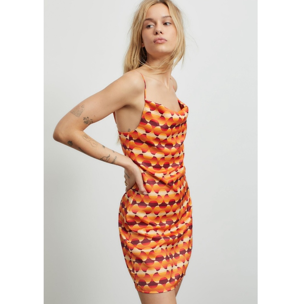 UO Orange Mallory Cowl Neck Slip Dress